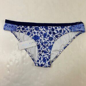Blue Ruby Womens Blue & White Floral Bikini Briefs By Bras N Things Size 14